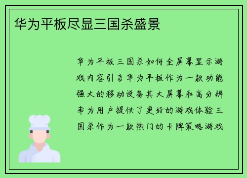 华为平板尽显三国杀盛景